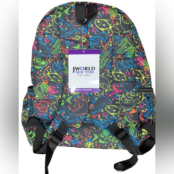 J World Oz Campus JW-100 Doodle Backpack Black Bag NWT Marine Sea Ocean Life - Picture 2 of 10